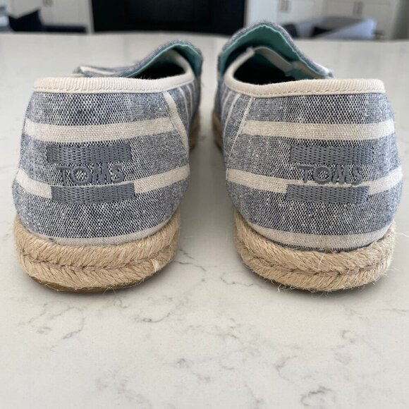 TOMS Alpargata Rope Slip On Stripe Recycled Canvas Shoe Blue Off Wht Sz 9 NWOT - Picture 3 of 13